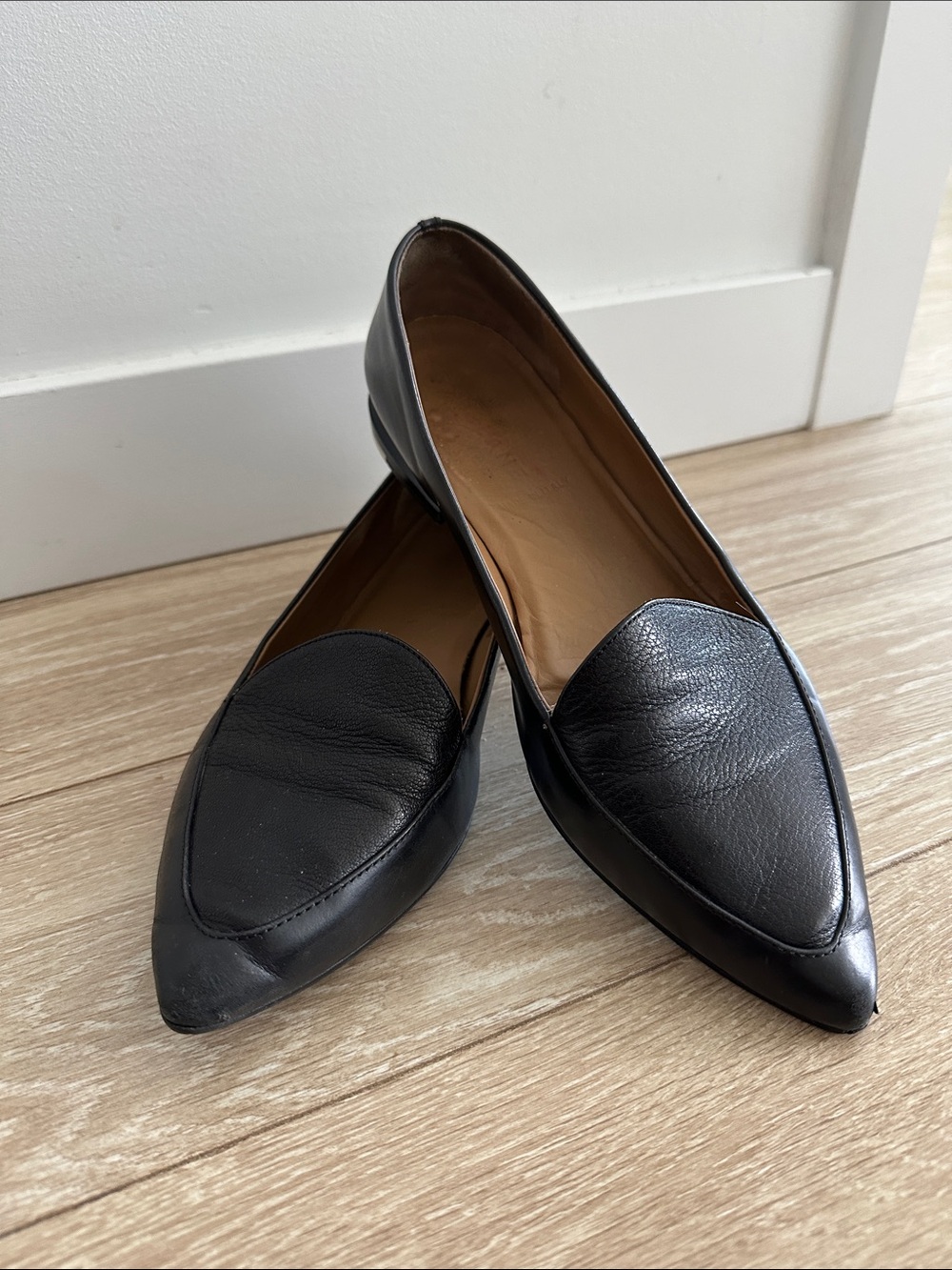 Everlane Black Modern Point Italian Leather Loafer Shoes